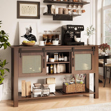 Load image into Gallery viewer, Buffet Cabinet, Coffee Bar Storage Cabinet with Rattan Sliding Barn Door & Shelves