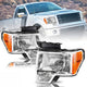 2009-2014 Ford F-150 Pickup Chrome Headlights, Styleside Crystal Clear Lens Assembly, Left & Right Side Pair, Direct OEM Fit