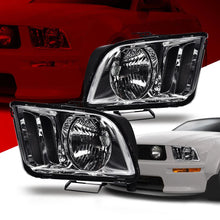 Load image into Gallery viewer, 2005-2009 Ford Mustang Black Housing Headlights, Halogen Crystal Clear Lens Assembly, Left & Right Side Pair, Direct OEM Fit