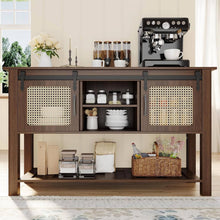 Load image into Gallery viewer, Buffet Cabinet, Coffee Bar Storage Cabinet with Rattan Sliding Barn Door & Shelves