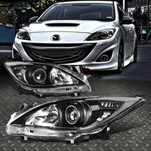 Load image into Gallery viewer, 2010-2013 Mazda 3 Chrome Headlights, Black Corner Crystal Clear Lens Assembly, Left & Right Side Pair, Direct OEM Fit
