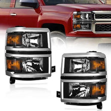 Load image into Gallery viewer, 2014-2015 Chevy Silverado 1500 Chrome Headlights, Crystal Clear Lens Assembly, Left & Right Side Pair, Direct OEM Fit