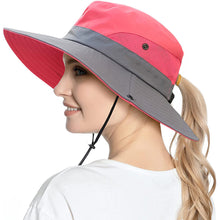 Load image into Gallery viewer, Women's UV Protection Ponytail Wide Brim Sun Shade Beach Hat