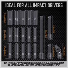 Load image into Gallery viewer, 19 Pcs 12 Drive Impact Socket Set