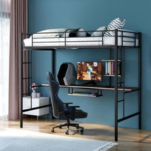 Load image into Gallery viewer, Large Twin Adult Metal Loft Bed Frame With Storage And Desk