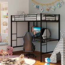 Load image into Gallery viewer, Large Twin Adult Metal Loft Bed Frame With Storage And Desk