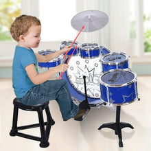 Load image into Gallery viewer, Premium Kids Children's Drum Set Kit Jazz Cymbal Chair Kick Pedal