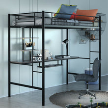 Load image into Gallery viewer, Large Twin Adult Metal Loft Bed Frame With Storage And Desk