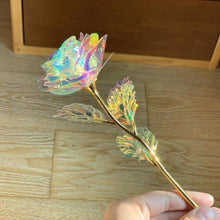 Load image into Gallery viewer, 24k Plated Rose Gold Galaxy Rose Lasts Forever Optional Light or Display Stand