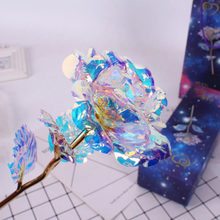 Load image into Gallery viewer, 24k Plated Rose Gold Galaxy Rose Lasts Forever Optional Light or Display Stand