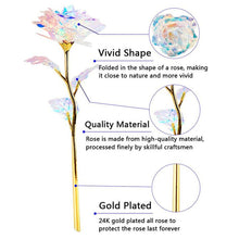 Load image into Gallery viewer, 24k Plated Rose Gold Galaxy Rose Lasts Forever Optional Light or Display Stand