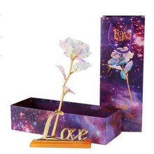 Load image into Gallery viewer, 24k Plated Rose Gold Galaxy Rose Lasts Forever Optional Light or Display Stand