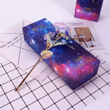 Load image into Gallery viewer, 24k Plated Rose Gold Galaxy Rose Lasts Forever Optional Light or Display Stand