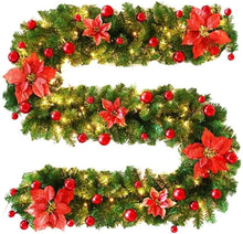 Load image into Gallery viewer, Premium Pre-Lit Indoor / Outdoor Stairs Christmas Garland Decoration 9 FT