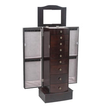 Load image into Gallery viewer, Large Mirrored Wooden Standing Jewelry Holder Armoire Organizer Cabinet
