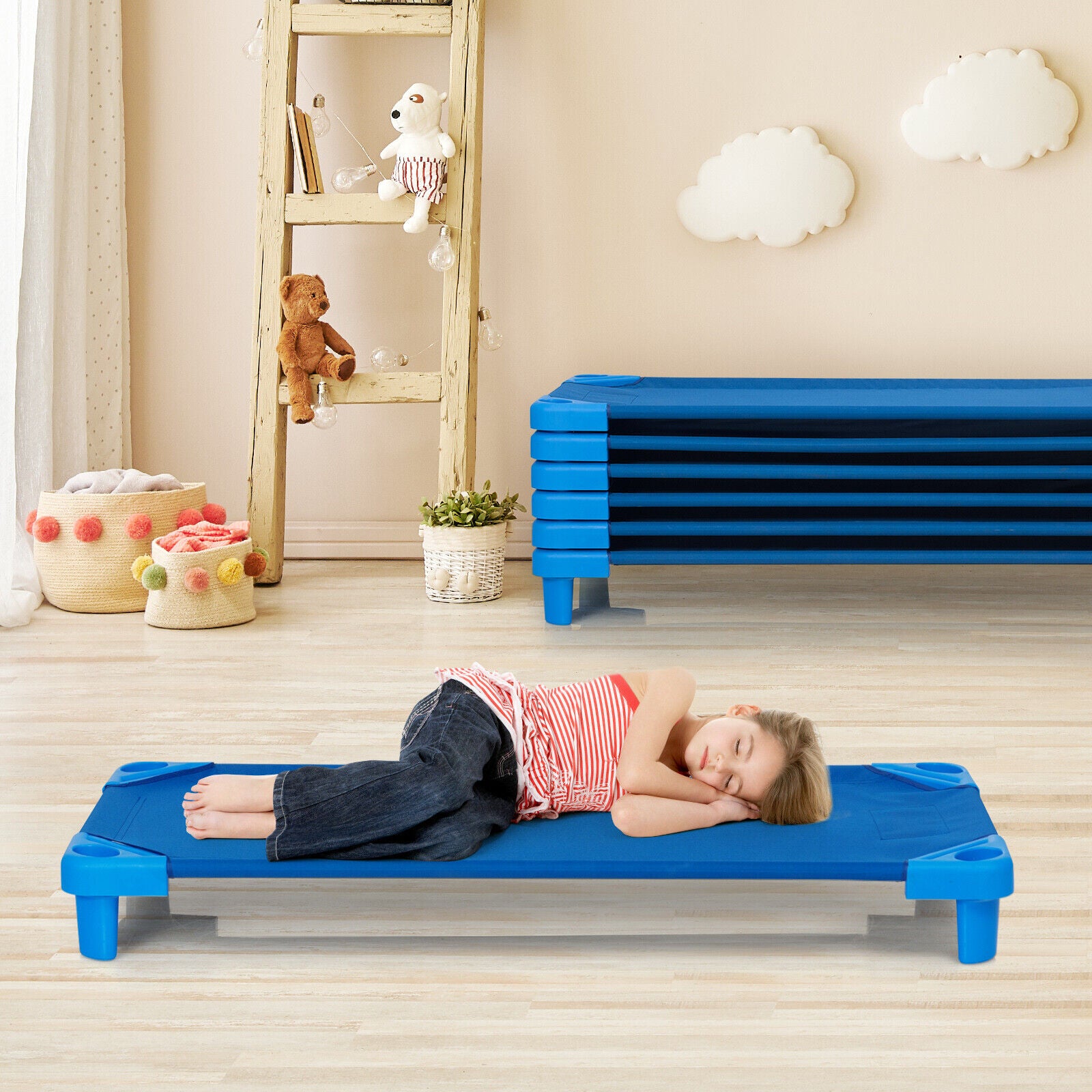 Cozy Preschool Toddler Daycare Nap Time Sleeper Cot Bed 6 Pack Until
