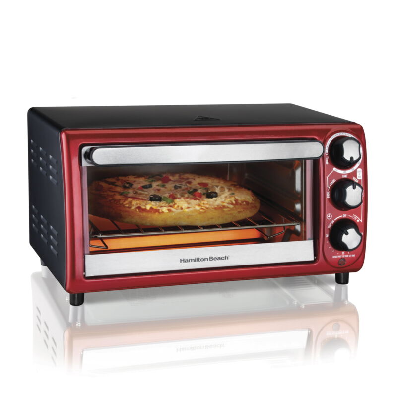 Toaster Oven, Red with Gray Accents