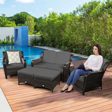 Load image into Gallery viewer, 5 Pieces Patio Furniture Set Outdoor Rattan Conversation Sofa Set W/ Cushions