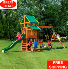 Load image into Gallery viewer, Cedar Wooden Swing Set Kids Outdoor Slide Playground