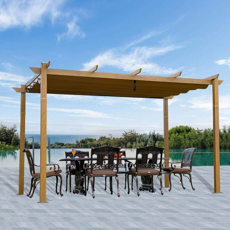 10'x13' Outdoor Retractable Pergola Against The Wall w/Canopy