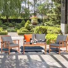 Load image into Gallery viewer, 4 Pieces Wooden Patio Furniture Set Table Sofa Chair Cushioned Garden Outdoor