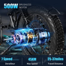 Load image into Gallery viewer, Electric Bike E-Bike 1000W 48V 15.6AH Adult Bicycles 20" Fat Tire Mountain Ebike