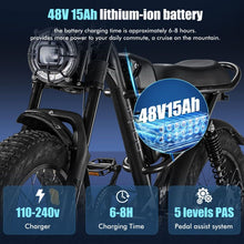 Load image into Gallery viewer, Electric Bike E-Bike 1000W 48V 15.6AH Adult Bicycles 20" Fat Tire Mountain Ebike