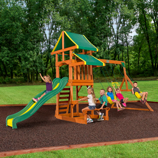Cedar Wooden Swing Set Kids Outdoor Slide Playground