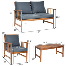 Load image into Gallery viewer, 4 Pieces Wooden Patio Furniture Set Table Sofa Chair Cushioned Garden Outdoor