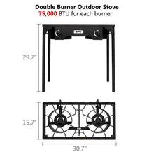Load image into Gallery viewer, Double 2 Burner Gas Propane Cooker Outdoor Camping Picnic Stove Stand BBQ