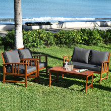 Load image into Gallery viewer, 4 Pieces Wooden Patio Furniture Set Table Sofa Chair Cushioned Garden Outdoor