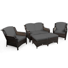 Load image into Gallery viewer, 5 Pieces Patio Furniture Set Outdoor Rattan Conversation Sofa Set W/ Cushions