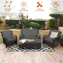 Load image into Gallery viewer, 5 Pieces Patio Furniture Set Outdoor Rattan Conversation Sofa Set W/ Cushions