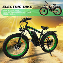 Load image into Gallery viewer, Electric Bike 1500W Fat Tire Ebikes for Adult 48V 15AH Dual Motor 45KMH 55