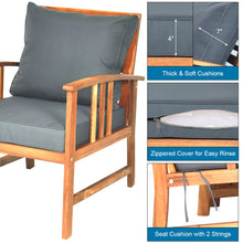 Load image into Gallery viewer, 4 Pieces Wooden Patio Furniture Set Table Sofa Chair Cushioned Garden Outdoor
