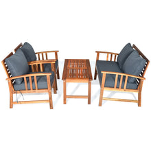 Load image into Gallery viewer, 4 Pieces Wooden Patio Furniture Set Table Sofa Chair Cushioned Garden Outdoor