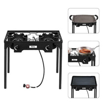 Load image into Gallery viewer, Double 2 Burner Gas Propane Cooker Outdoor Camping Picnic Stove Stand BBQ