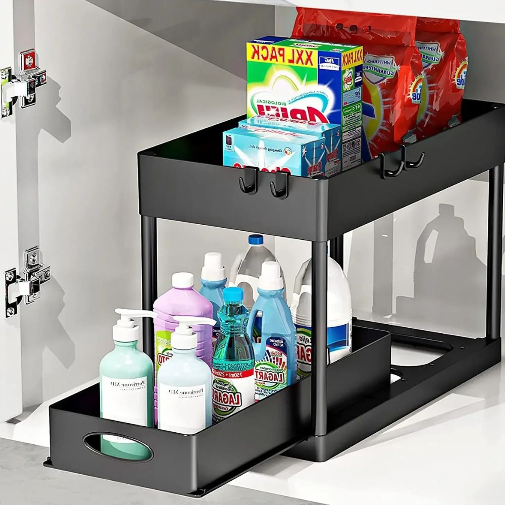Pull Out Racks Retail Storage Load image into Gallery viewer, 2 Tier Pull Out Cabinet Organizer ...