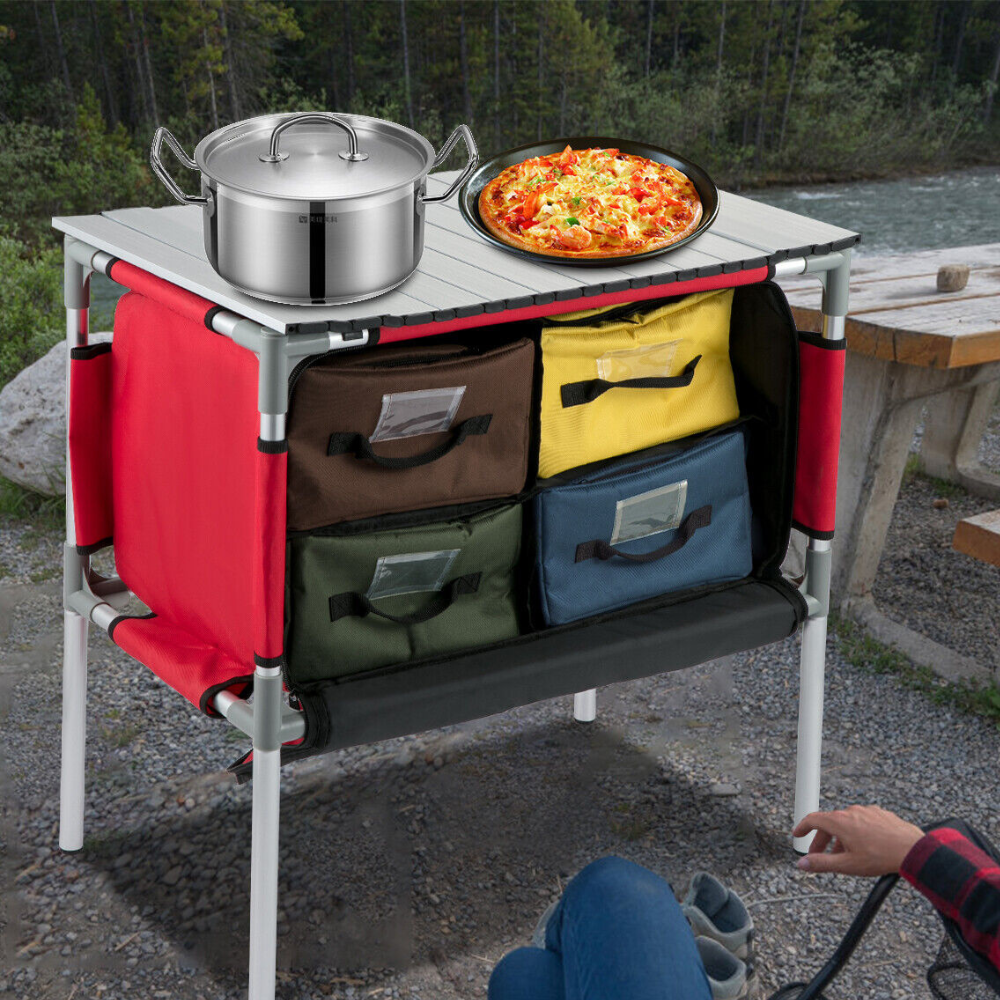 Portable Folding Camping Storage Cabinet Kitchen Prep Table