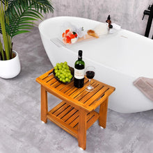 Load image into Gallery viewer, Solid Teak Wood Shower Bench Seat with Storage Shelf
