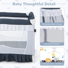 Load image into Gallery viewer, Portable Baby Playard Crib Bassinet Bed W/ Table Canopy Music Box
