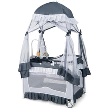 Load image into Gallery viewer, Portable Baby Playard Crib Bassinet Bed W/ Table Canopy Music Box
