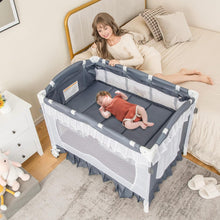 Load image into Gallery viewer, Portable Baby Playard Crib Bassinet Bed W/ Table Canopy Music Box
