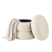 Load image into Gallery viewer, Round Boucle Ottoman Storage
