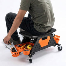 Load image into Gallery viewer, Automotive Rolling Mechanic Stool, 25-1/2" x 13" x 12" Work Seat with Lockable Swivel Wheels &amp; Removable Tool Trays, 300 lbs Capacity
