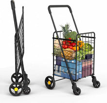 Load image into Gallery viewer, Folding Utility Shopping Cart with Double Baskets, Swivel Wheels Heavy Duty Grocery Cart
