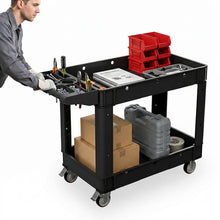 Load image into Gallery viewer, Heavy Duty Utility Cart with 2 Shelves, 550 lb Capacity, 360 Degree Swivel Wheels for Garage Warehouse Use

