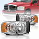 2002-2005 Dodge Ram 1500 2500 3500 Chrome Headlights, Amber Corner Crystal Clear Lens Assembly, Left & Right Side Pair, Direct OEM Fit