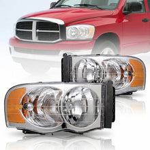 Load image into Gallery viewer, 2002-2005 Dodge Ram 1500 2500 3500 Chrome Headlights, Amber Corner Crystal Clear Lens Assembly, Left &amp; Right Side Pair, Direct OEM Fit
