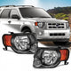 2008 to 2012 Ford Escape SUV Headlights, Stealth Black Housing Clear Lens Assembly, Left Driver & Right Passenger Side Pair Set, Direct OEM Fit